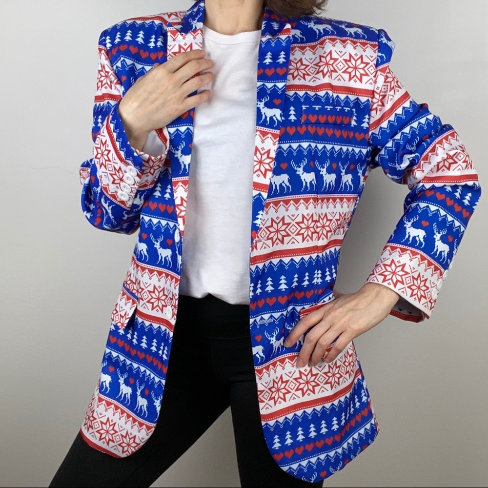 Christmas Print Blazer Suit